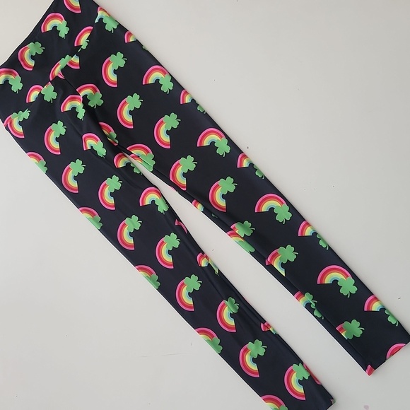 Goldsheep St. Patrick’s Day Raunbow Four Leaf Clover Black Leggings Small - Picture 3 of 9
